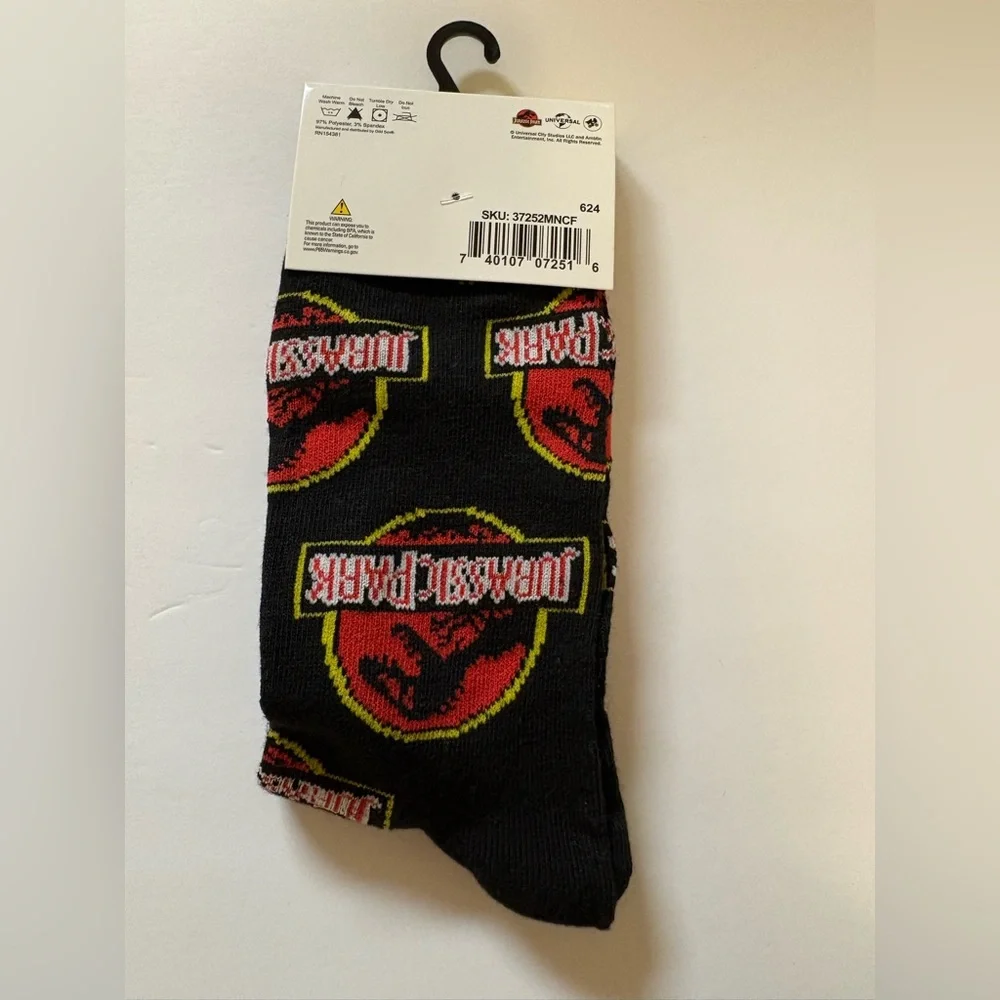 Jurassic Park Black Crew Socks - Picture 2 of 4